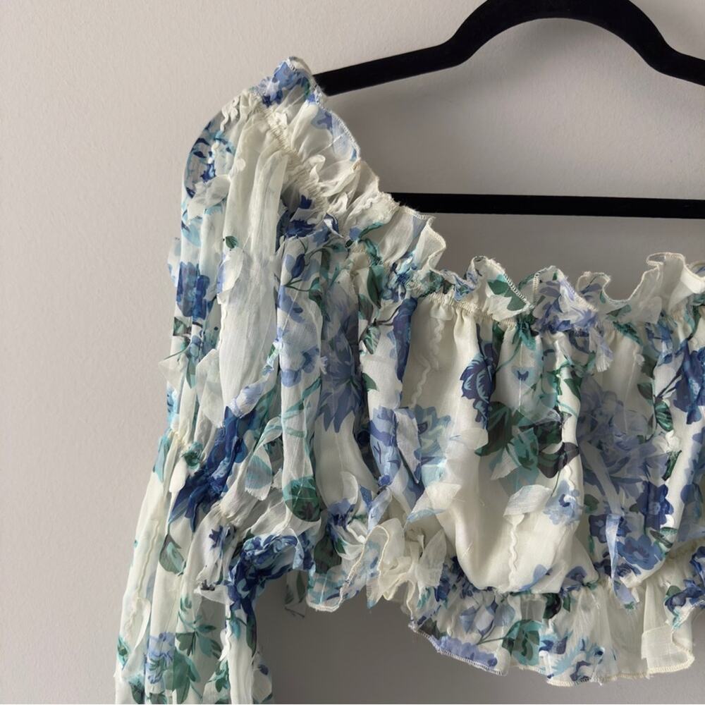 Shein Floral Off-Shoulder Ruffle Top Long Sleeve Cropped Crop Frilly Spring EUC - Picture 6 of 12
